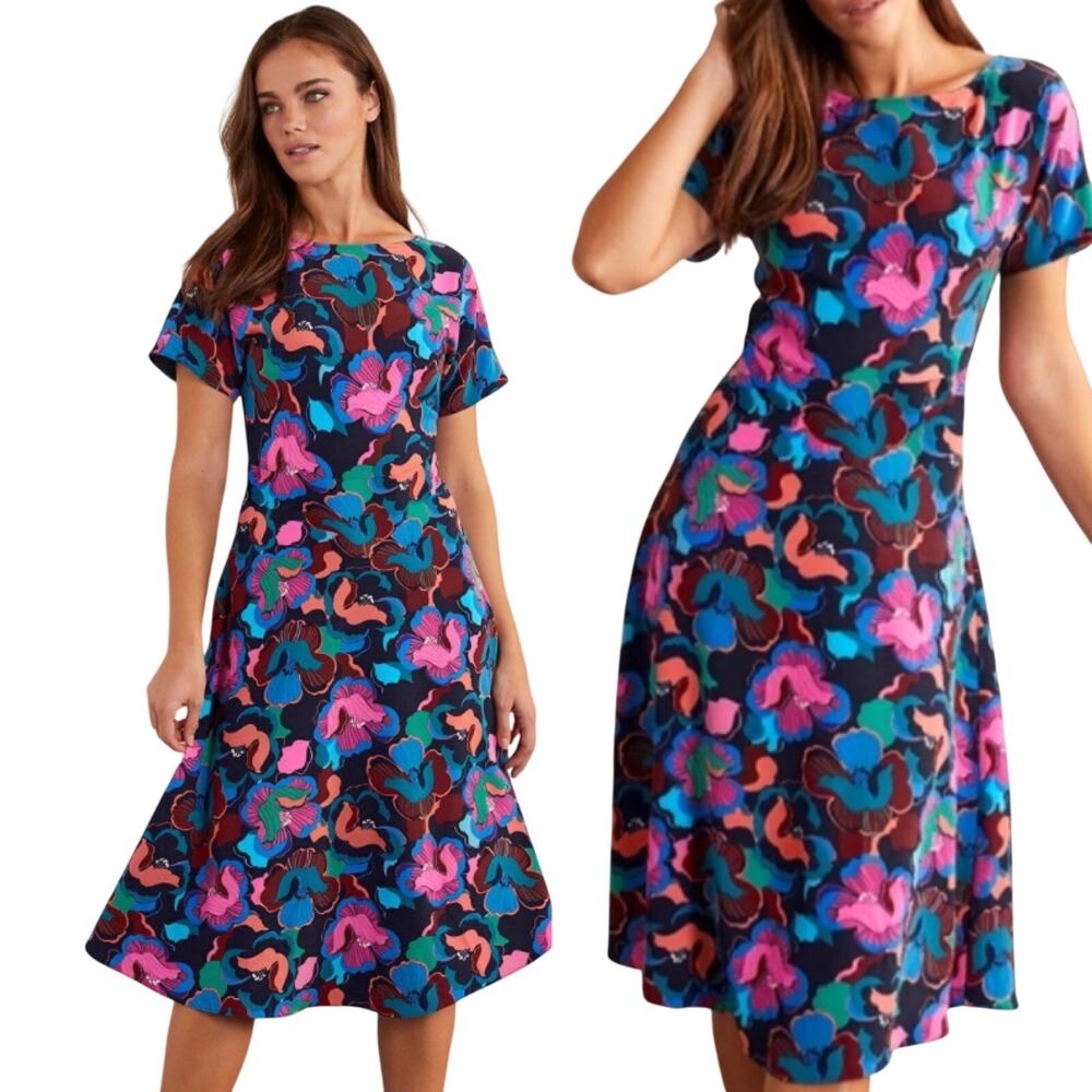 Boden Cynthia Dress Abstract Floral Print Kimono Sleeve A Line Fit & Flare 8 P